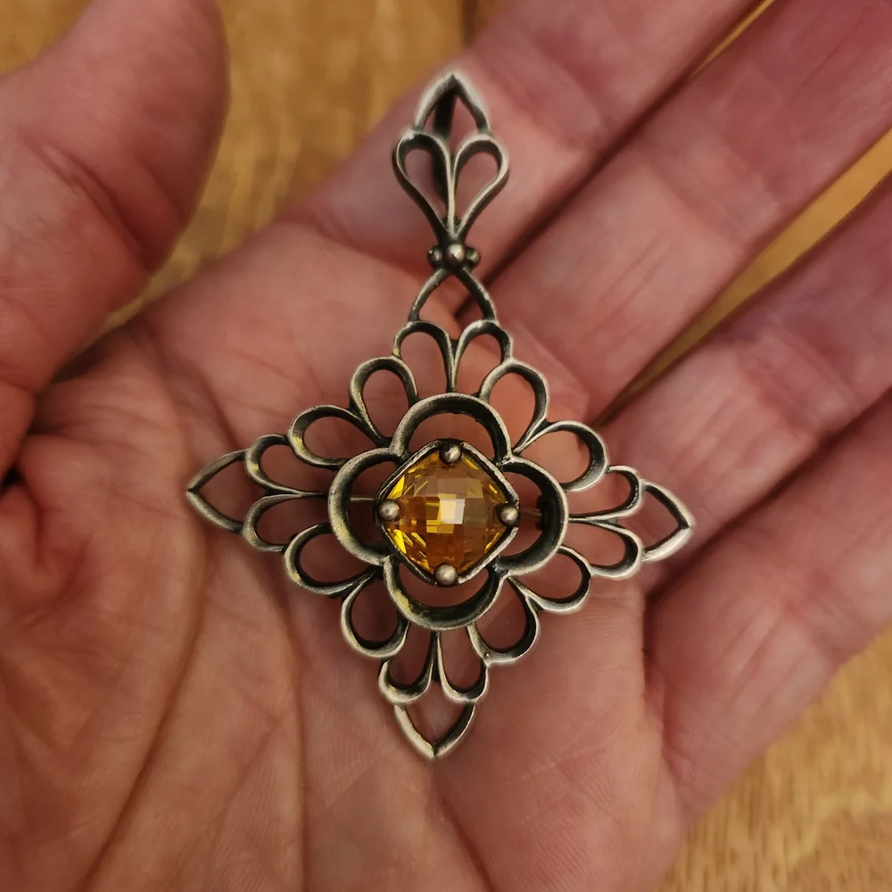 Vintage Sterling Silver Silpada Pendant with Yellow Gemstone